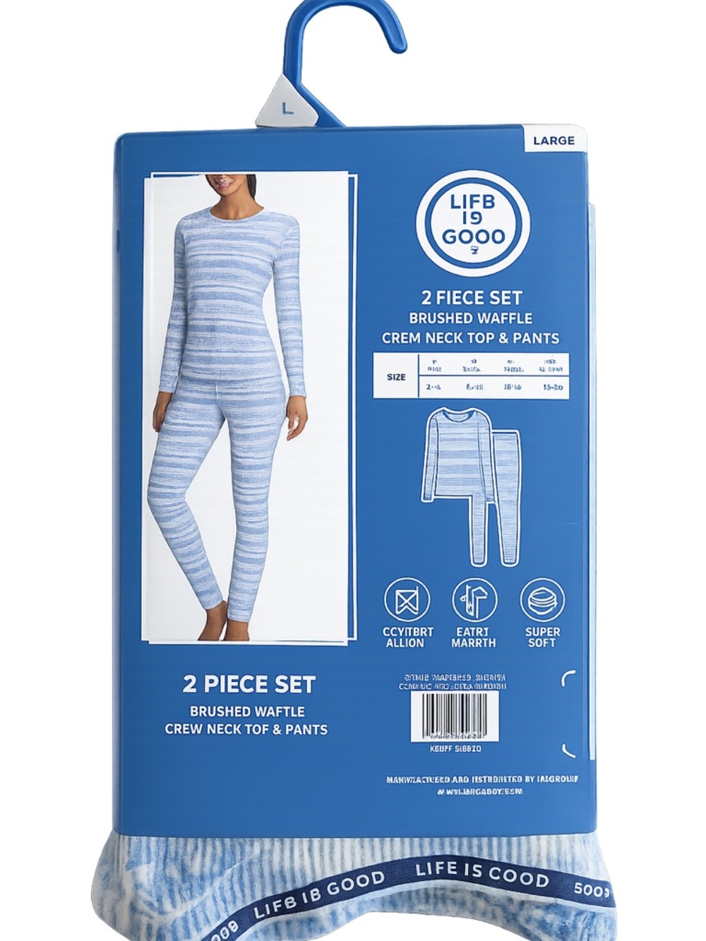 Life Is Good Waffle Knit Pajama Set Large NWT Blue Cozy Lounge Set - Picture 3 of 4